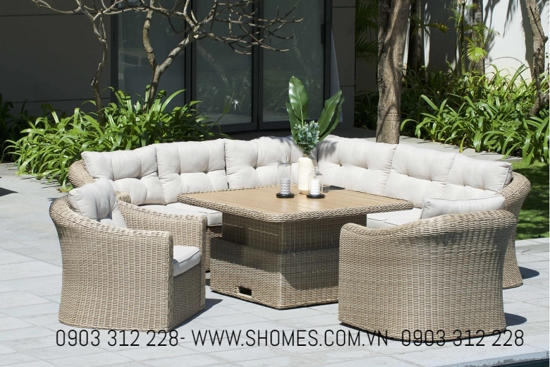 sofa mây nhựa cho quán cafe 8588 - Ghế sofa nhựa giả mây thư giãn cỡ lớn